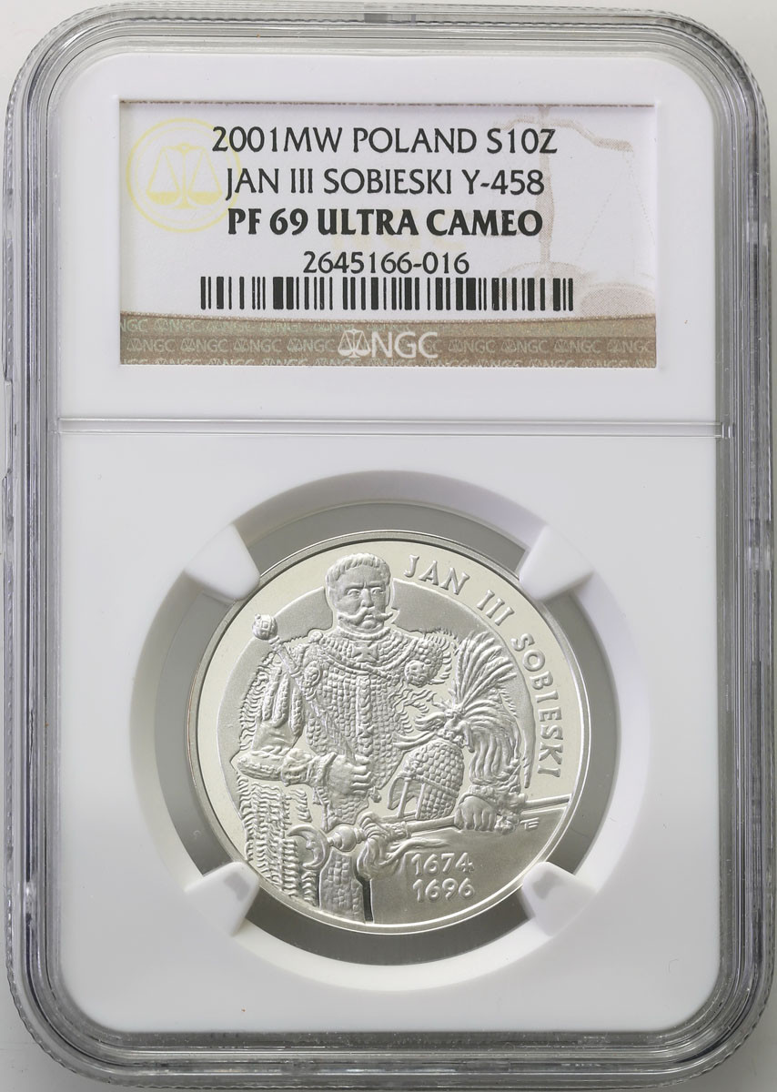 III RP. 10 złotych 2001 Jan III Sobieski półpostać NGC PF69 ULTRA CAMEO (2 MAX)